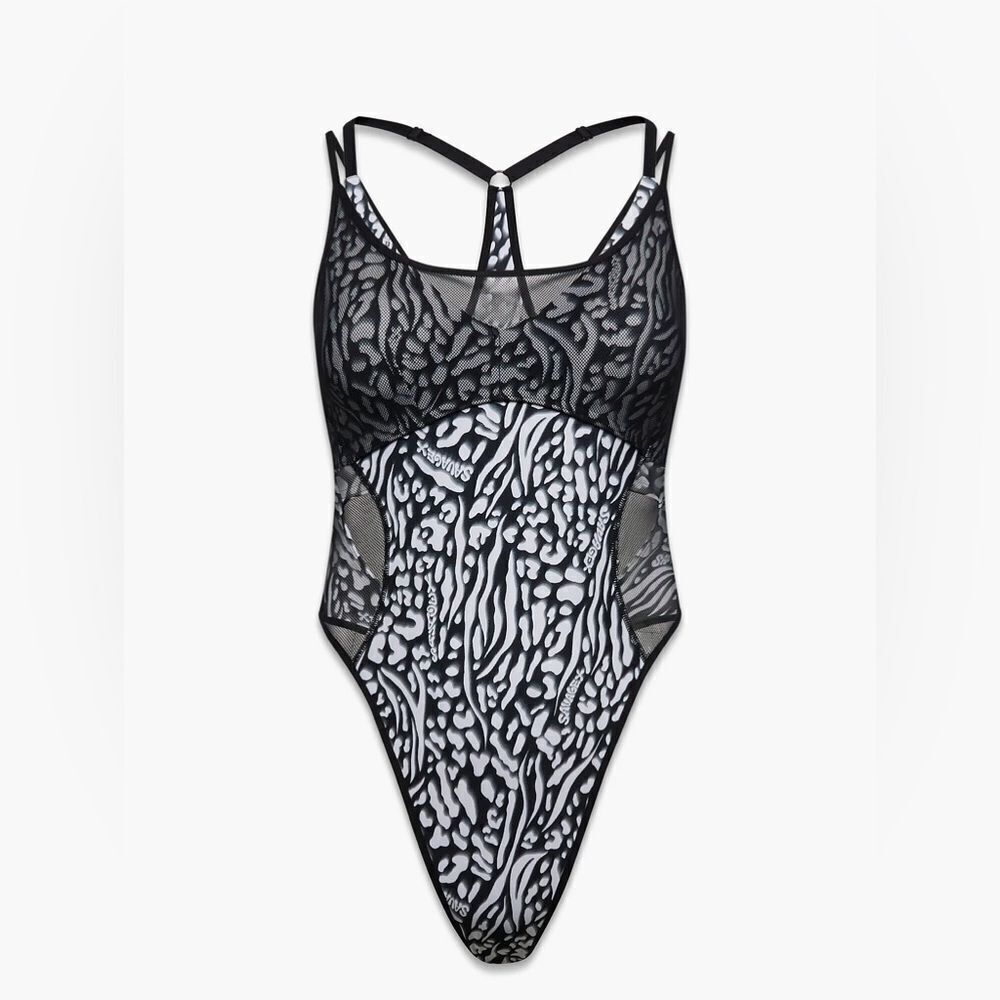 NWT- SAVAGE x FENTY- 1-ON-1 BODYSUIT-BLACK CAVIAR X INSTINCTS PRINT-Size XS